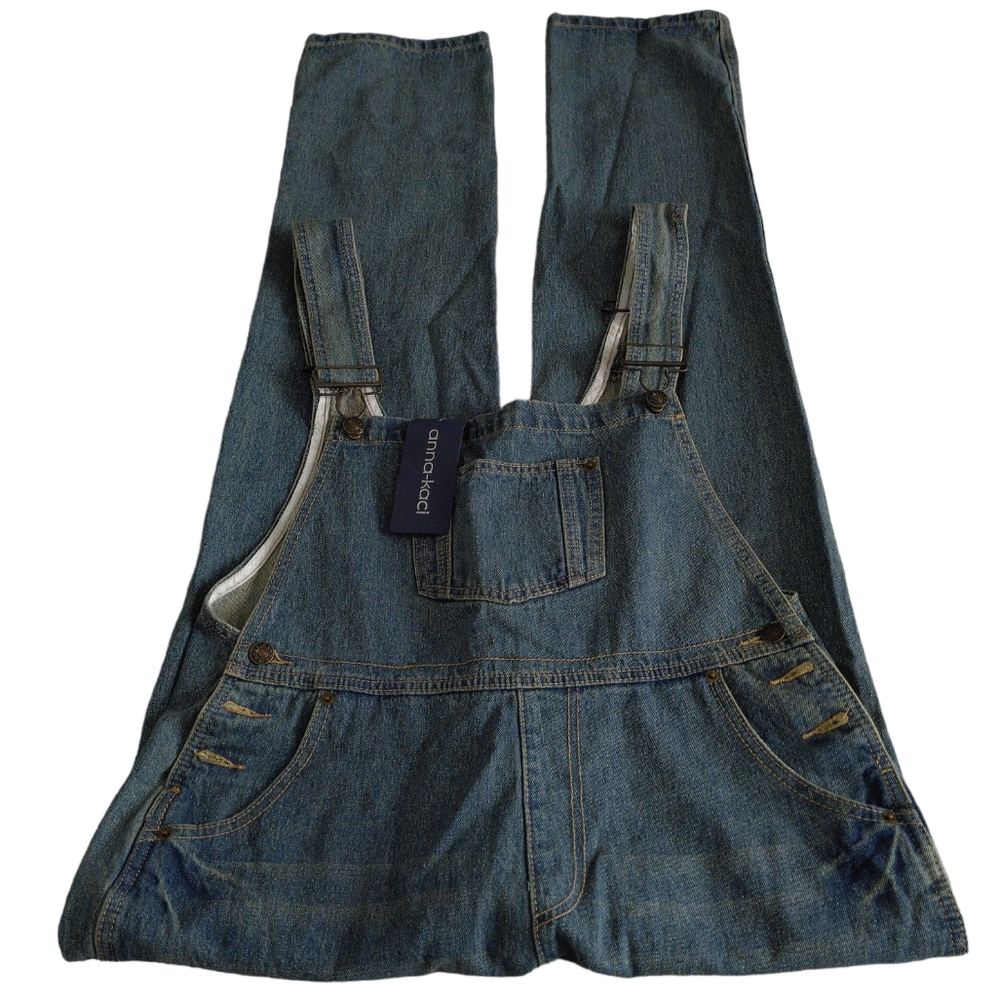NWT Anna Kaci XL Distressed Sandy Blue Overalls